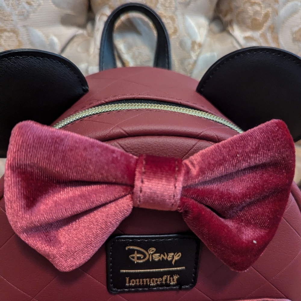 Disney Minnie Maroon, Multi-textured Loungefly Backpack - Picture 6 of 8